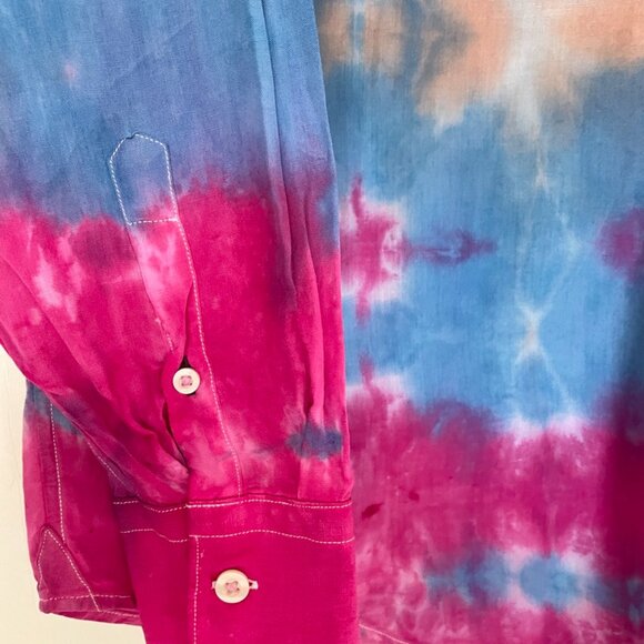 🎨 Free Speech Glitch Dyed Linen Shirt – Artfully Undone, Effortlessly Cool - Picture 13 of 14